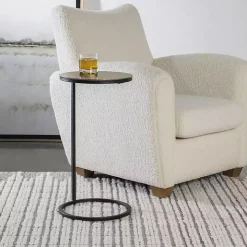 Round Black and Gold Metal C-Table