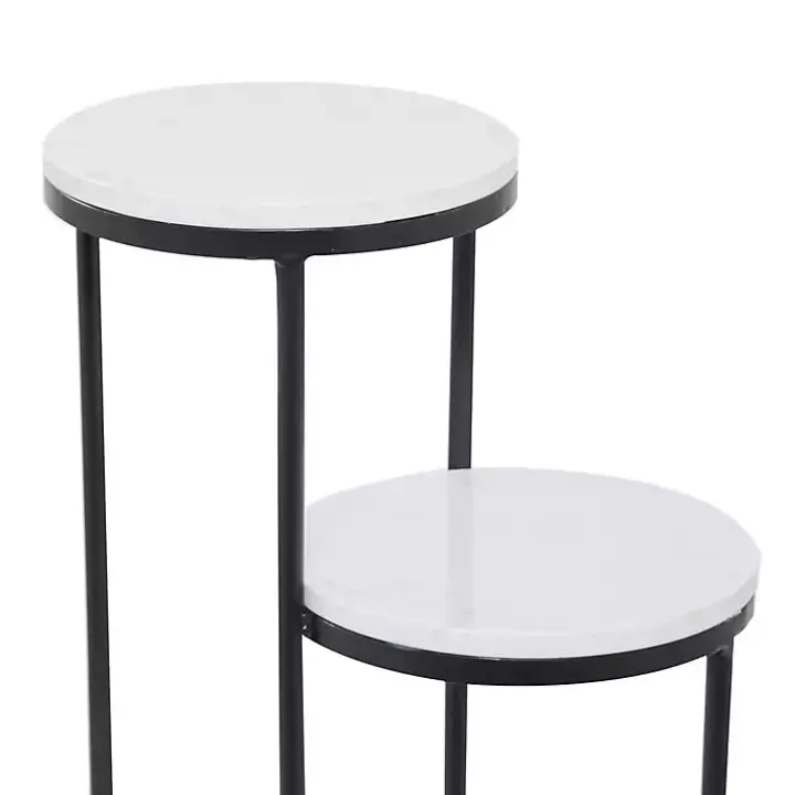 Round Black and White Marble 4-Tier Plant Stand