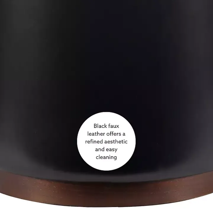Round Black Faux Leather Storage Ottoman