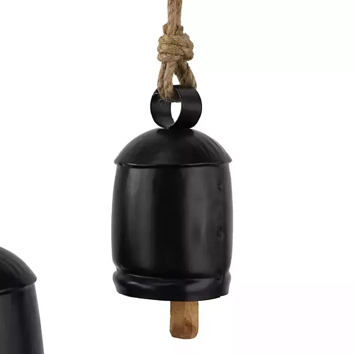 Round Black Iron Hanging Bells, Set of 3