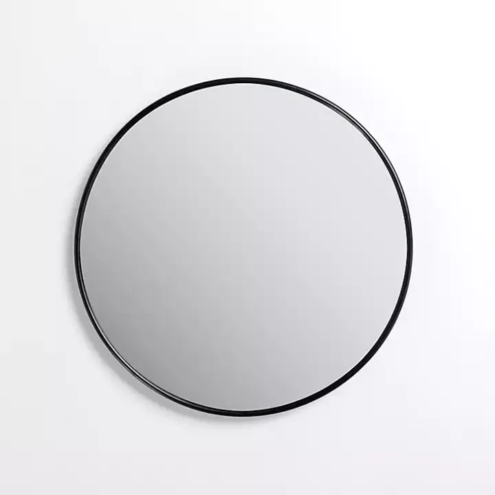 Round Black Nouveau Linear Wall Mirror, 20 in.