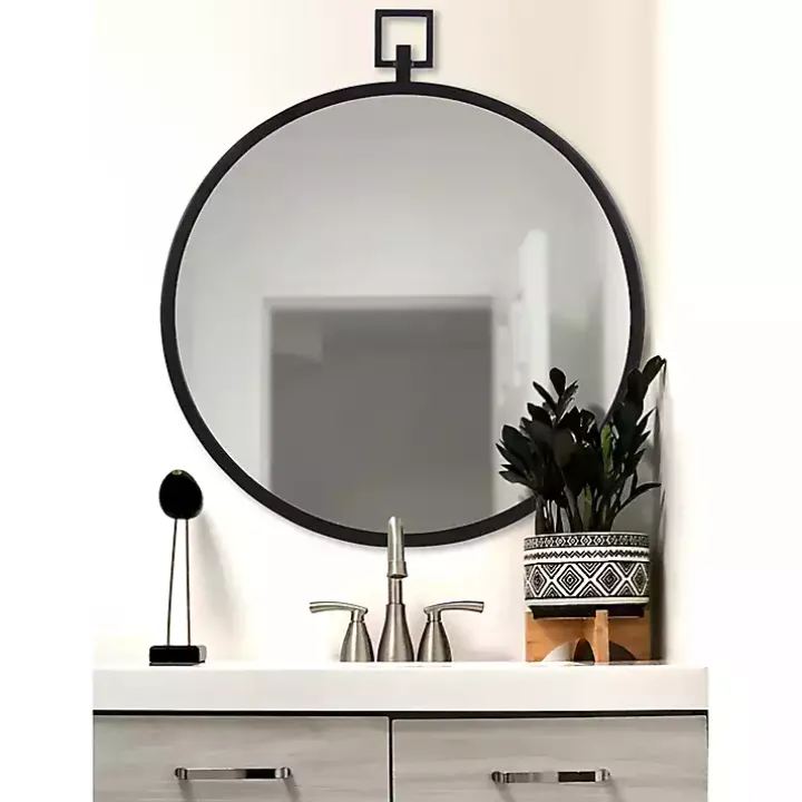 Round Black Tabb Metal Wall Mirror