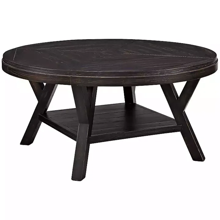 Round Black Wood Flared Base Coffee Table
