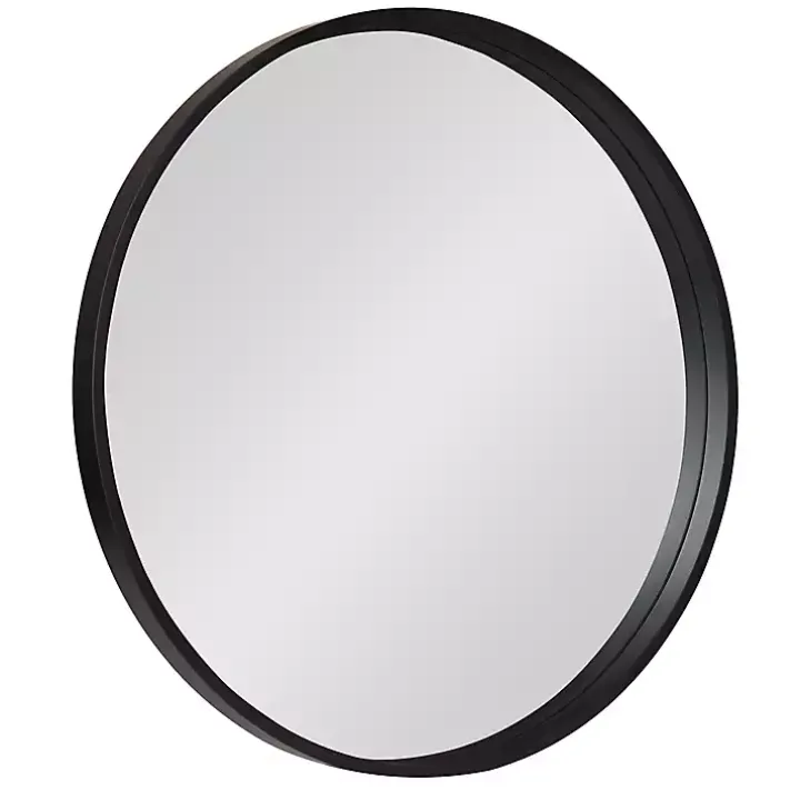 Round Black Wood Travis Accent Mirror