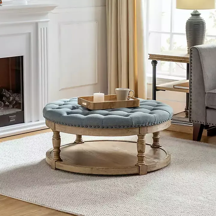 Round Blue Cepheus Tufted Ottoman