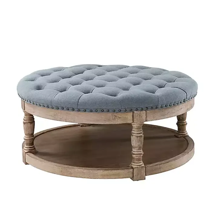 Round Blue Cepheus Tufted Ottoman