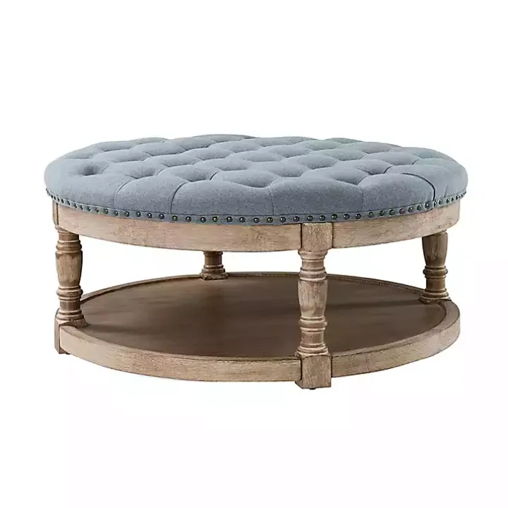 Round Blue Cepheus Tufted Ottoman