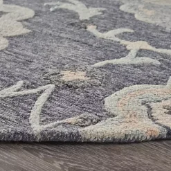 Round Blue Geometric Floral Area Rug, 4x4