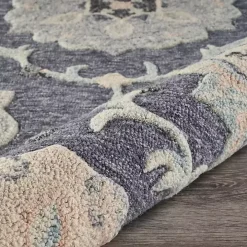 Round Blue Geometric Floral Area Rug, 4x4