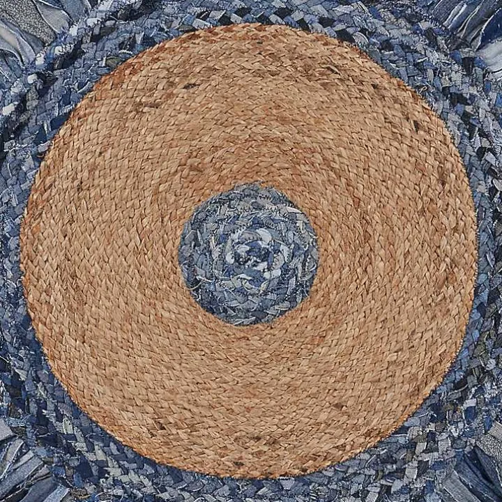 Round Braided Jute and Denim Area Rug, 3x3