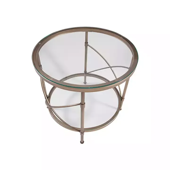 Round Bronze Metal and Glass Accent Table