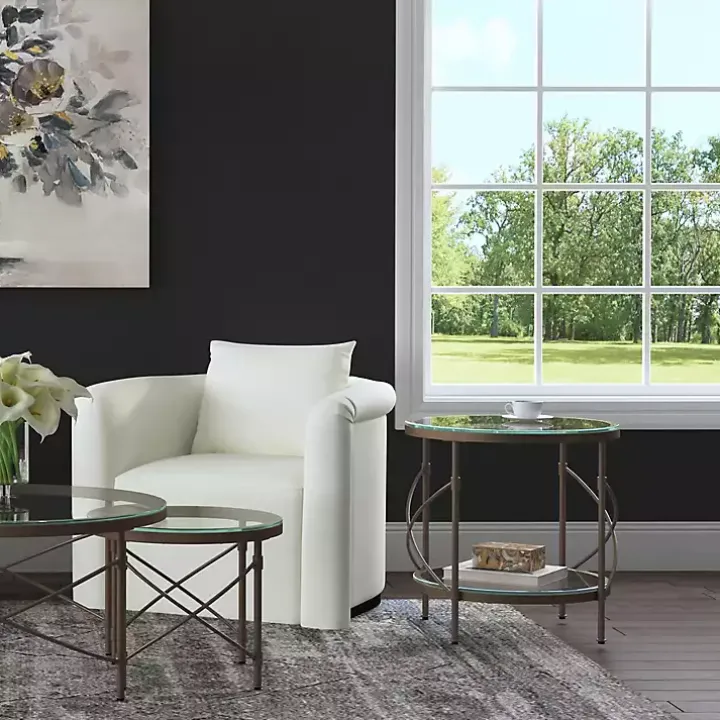 Round Bronze Metal and Glass Accent Table