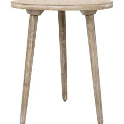 Round Brushed White Engraved Accent Table