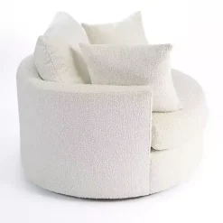 Round Cream Boucle Swivel Accent Chair