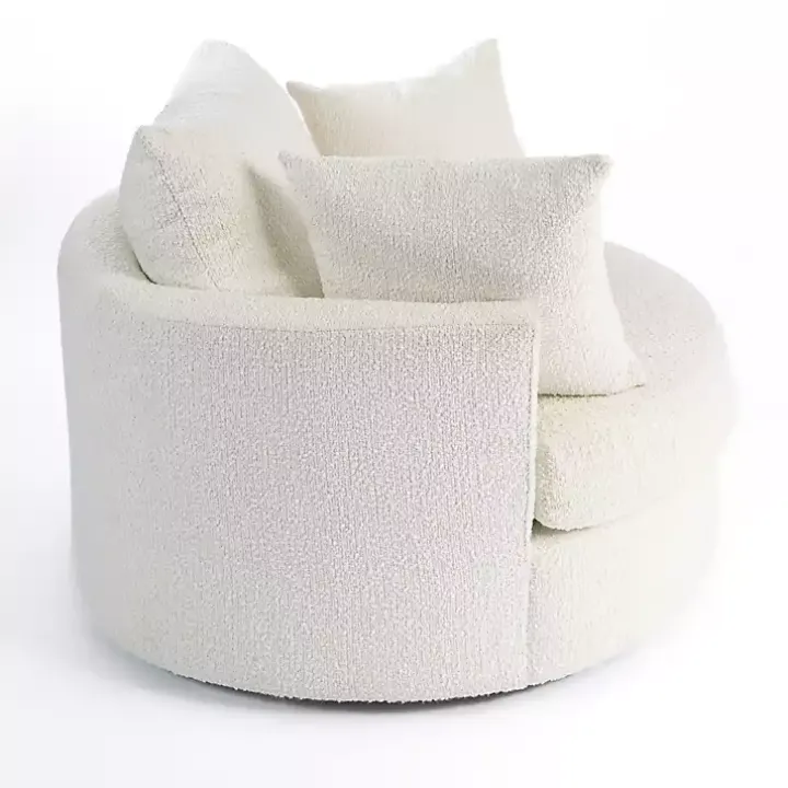 Round Cream Boucle Swivel Accent Chair