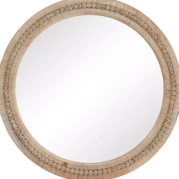 Round Distressed Beaded Wall Mirror, 28 in.