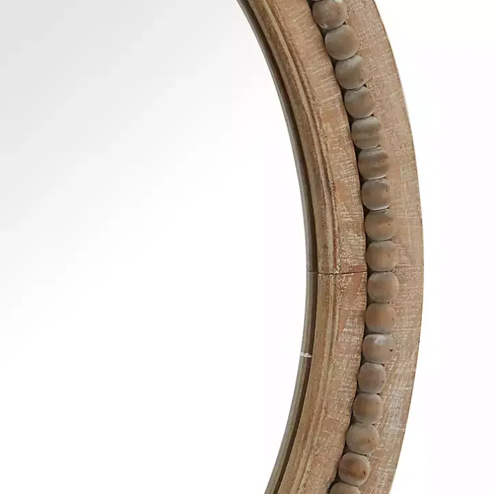 Round Distressed Beaded Wall Mirror, 28 in.