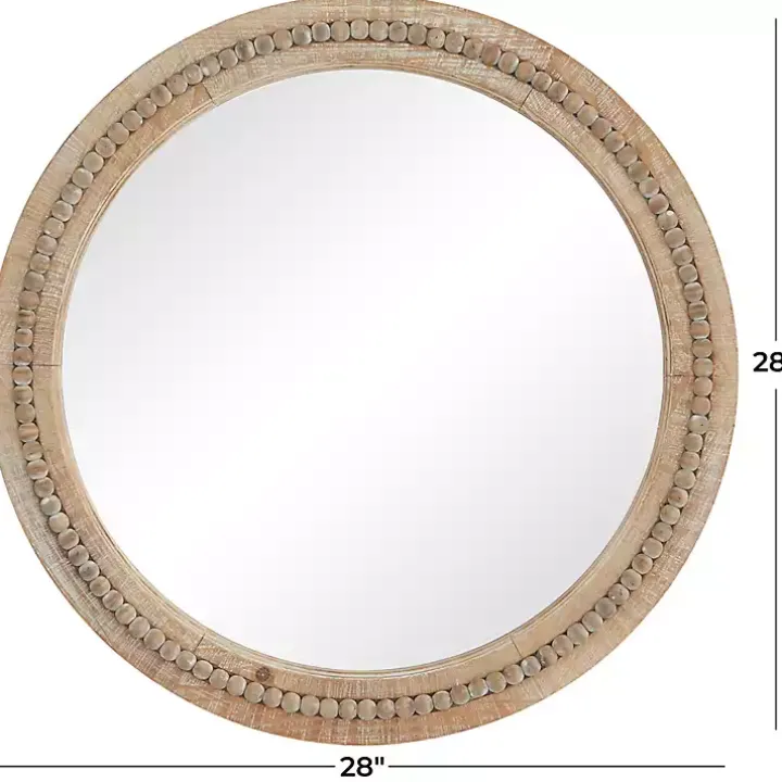 Round Distressed Beaded Wall Mirror, 28 in.