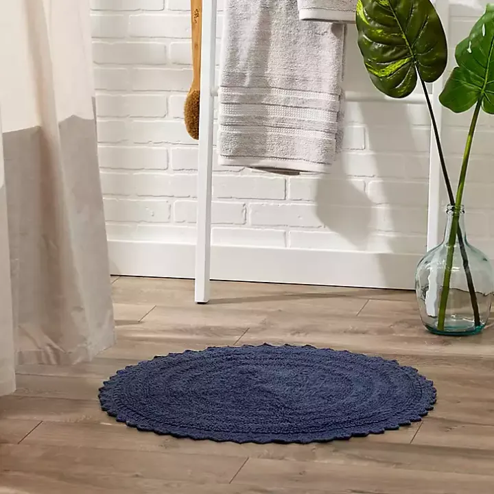Round French Blue Crochet Bath Mat, 28 in.