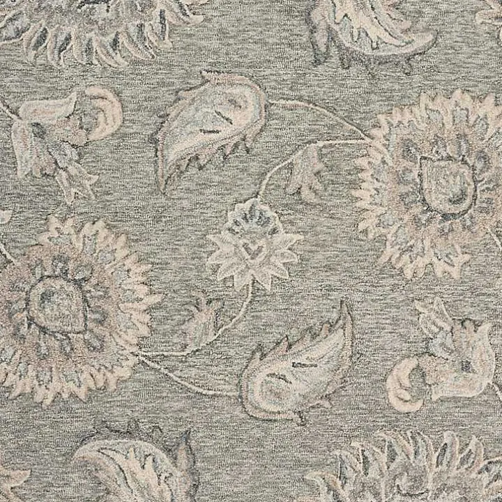 Round Gray and Blue Botanical Area Rug, 4x4