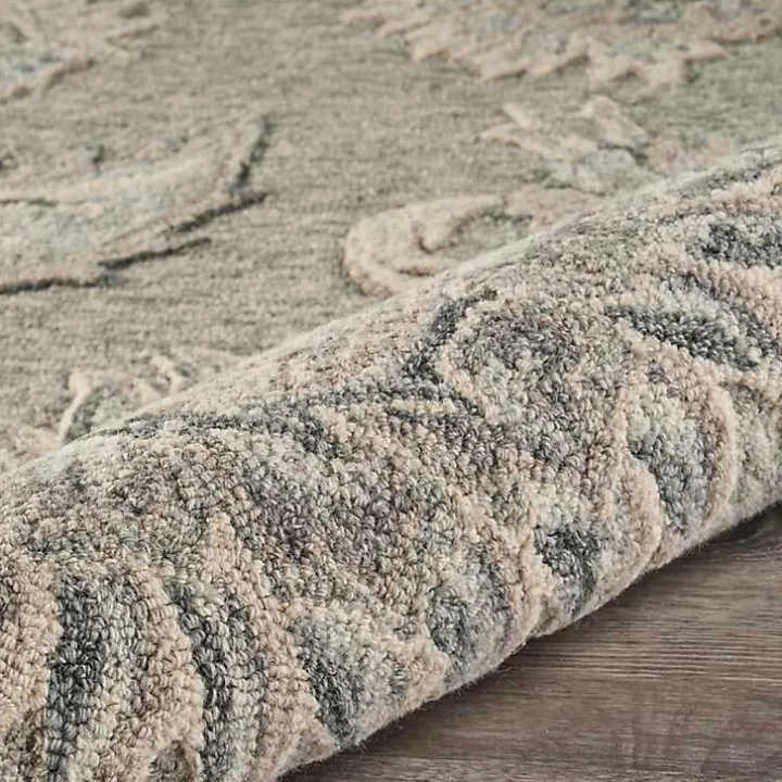 Round Gray and Blue Botanical Area Rug, 4x4