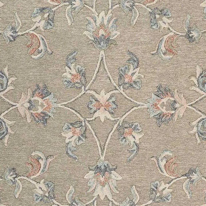 Round Gray Traditional Floral Area Rug, 4x4