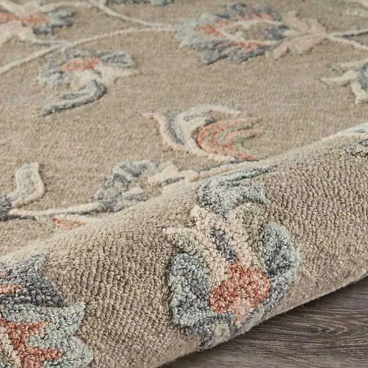 Round Gray Traditional Floral Area Rug, 4x4