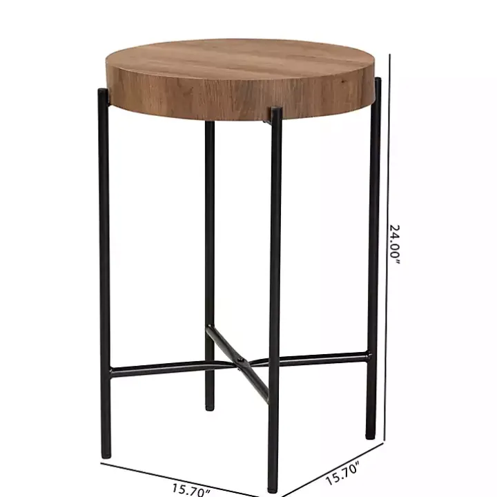 Round Light Brown Wood X Base Accent Table