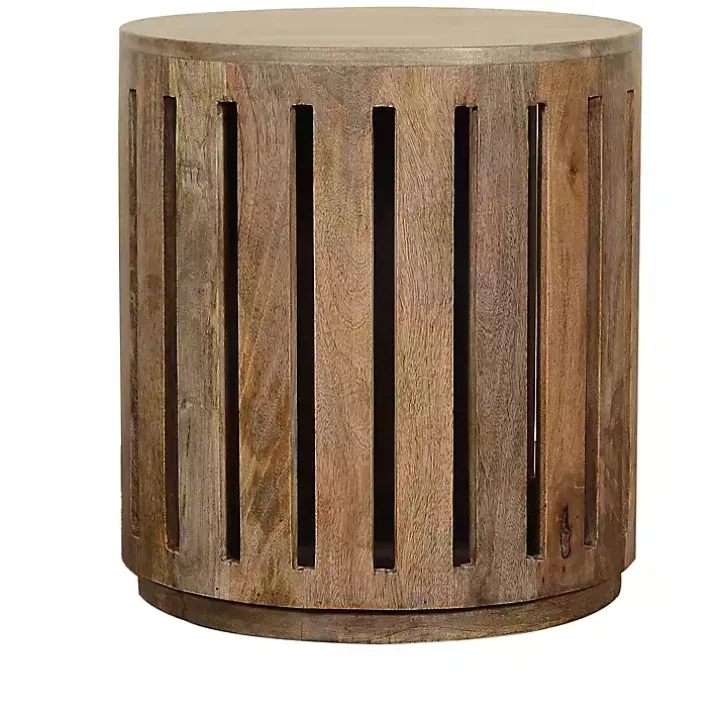 Round Mango Wood Drum Accent Table