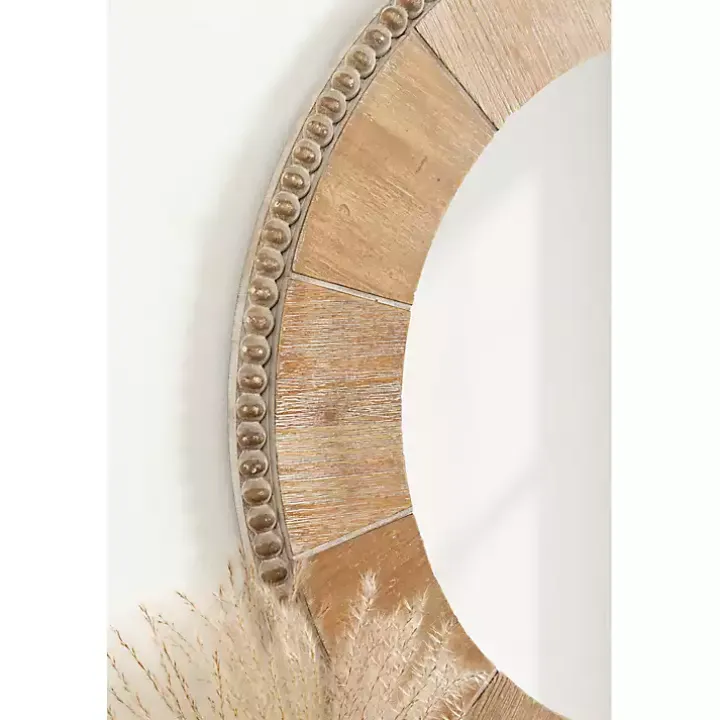 Round Natural Calona Wood Wall Mirror