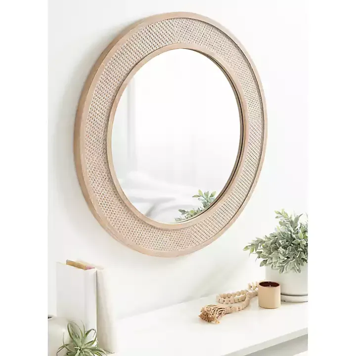 Round Natural Rattan Wall Mirror