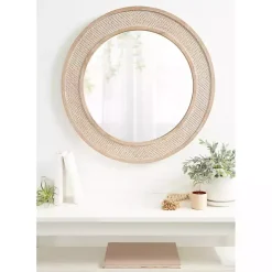 Round Natural Rattan Wall Mirror