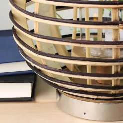 Round Rattan Hurricane Lantern with Jute Rope
