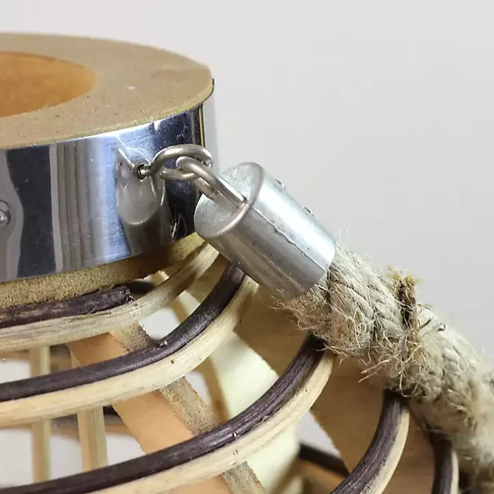Round Rattan Hurricane Lantern with Jute Rope