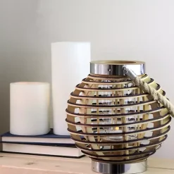 Round Rattan Hurricane Lantern with Jute Rope