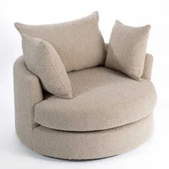 Round Sand Boucle Swivel Accent Chair