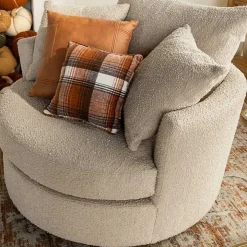 Round Sand Boucle Swivel Accent Chair