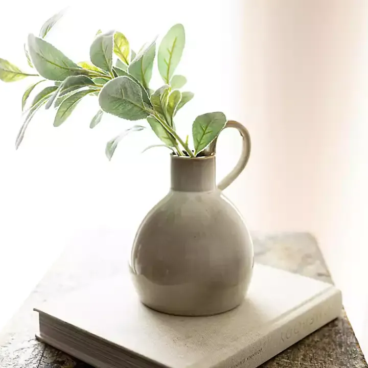 Round Tan Oversized Handle Jug Vase