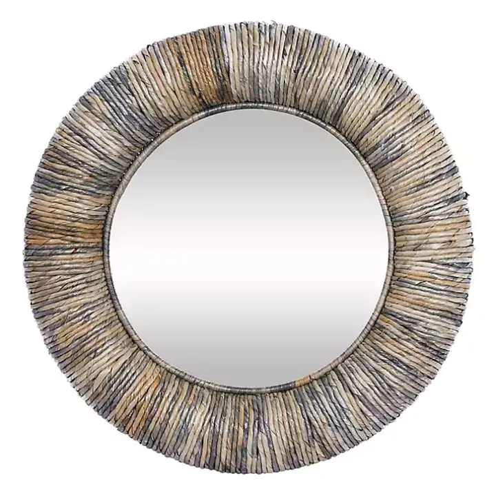Round Teak Wood Coiled Tampar Frame Mirror