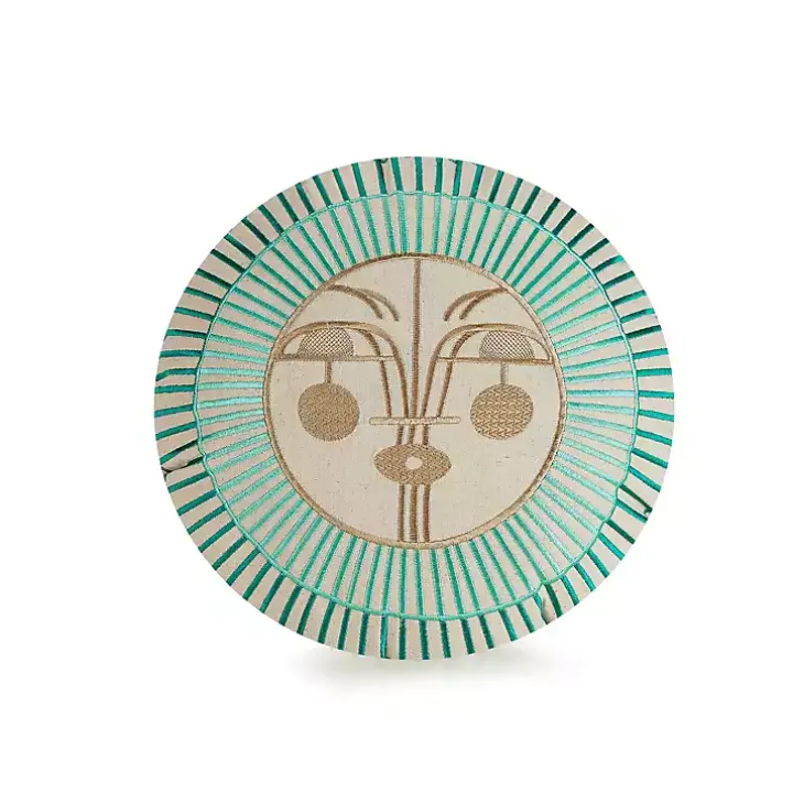 Round Teal Sunshine Face Pillow