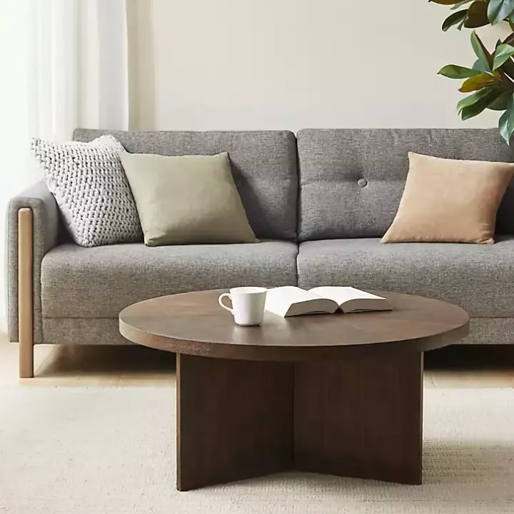 Round Walnut Wood Starburst Coffee Table
