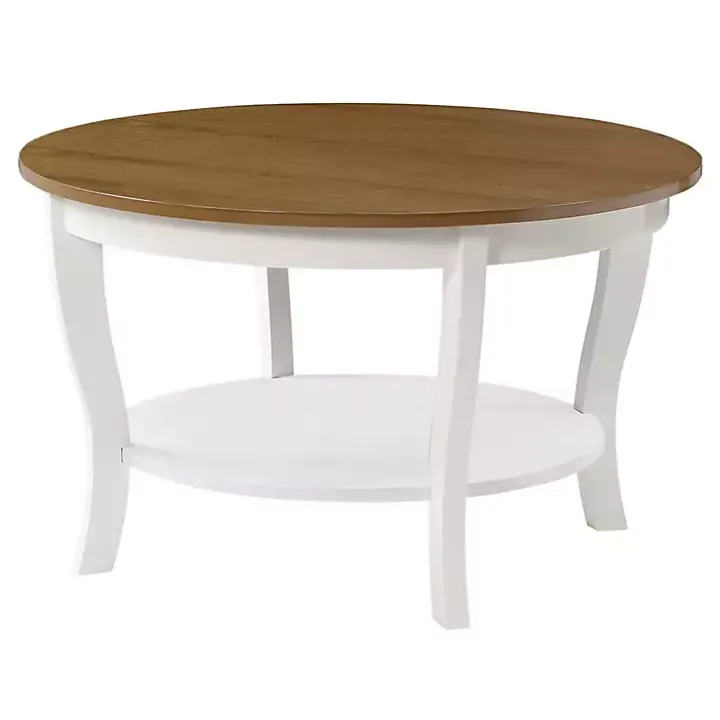 Round White and Natural Curved Legs Coffee Table