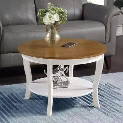 Round White and Natural Curved Legs Coffee Table