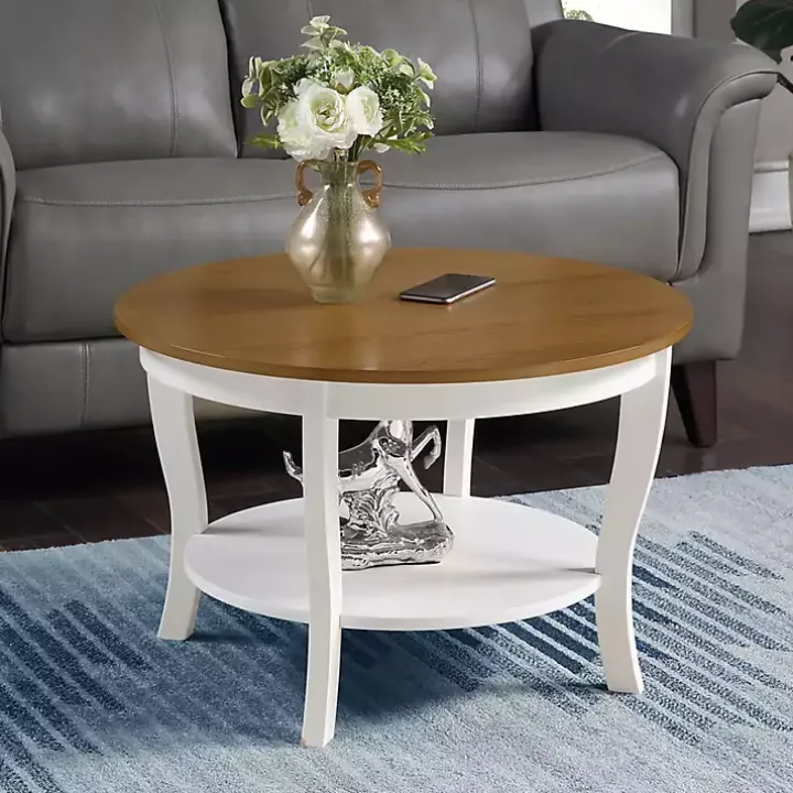 Round White and Natural Curved Legs Coffee Table