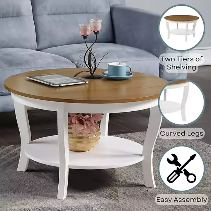 Round White and Natural Curved Legs Coffee Table