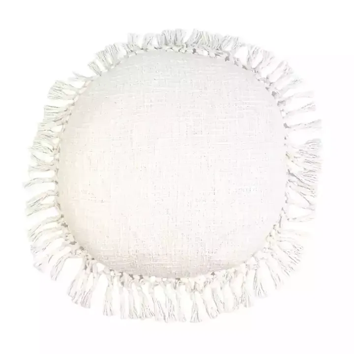 Round White Tassel Pillow