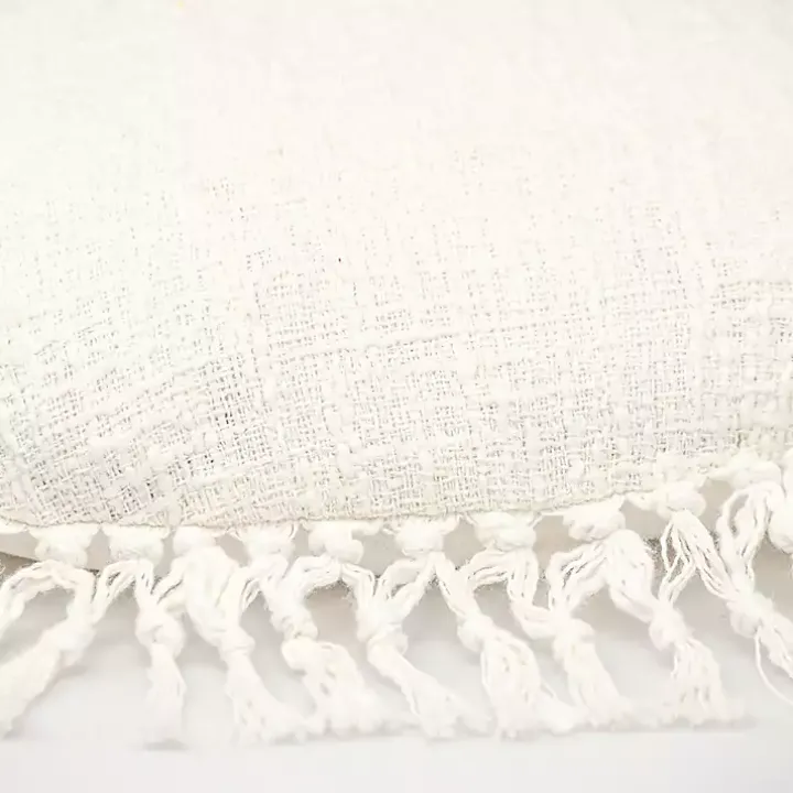 Round White Tassel Pillow
