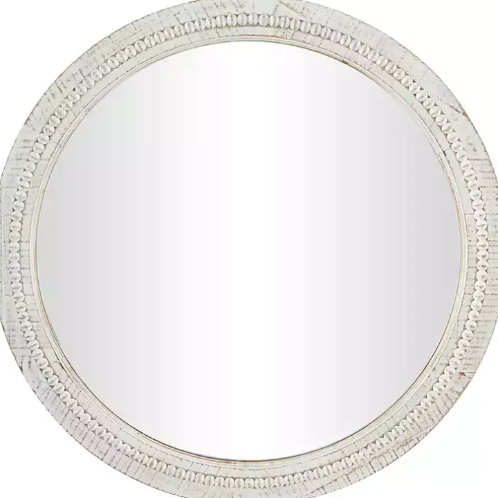 Round Whitewash Beaded Wall Mirror