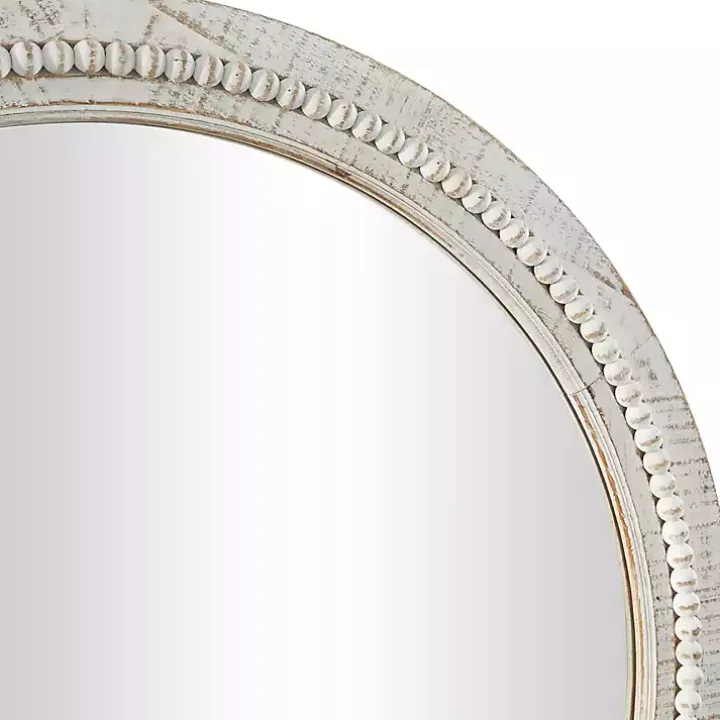 Round Whitewash Beaded Wall Mirror