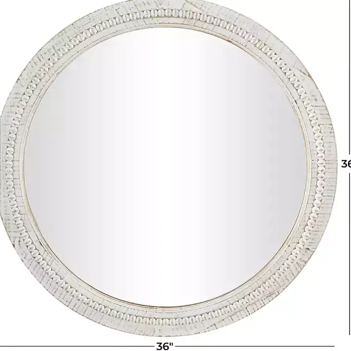 Round Whitewash Beaded Wall Mirror